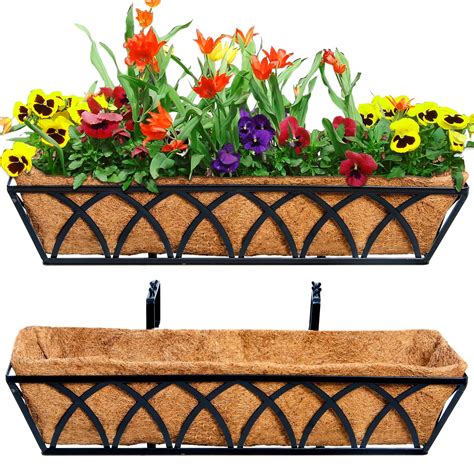 Railing Planter with Coco Liner, Window Flower Box 